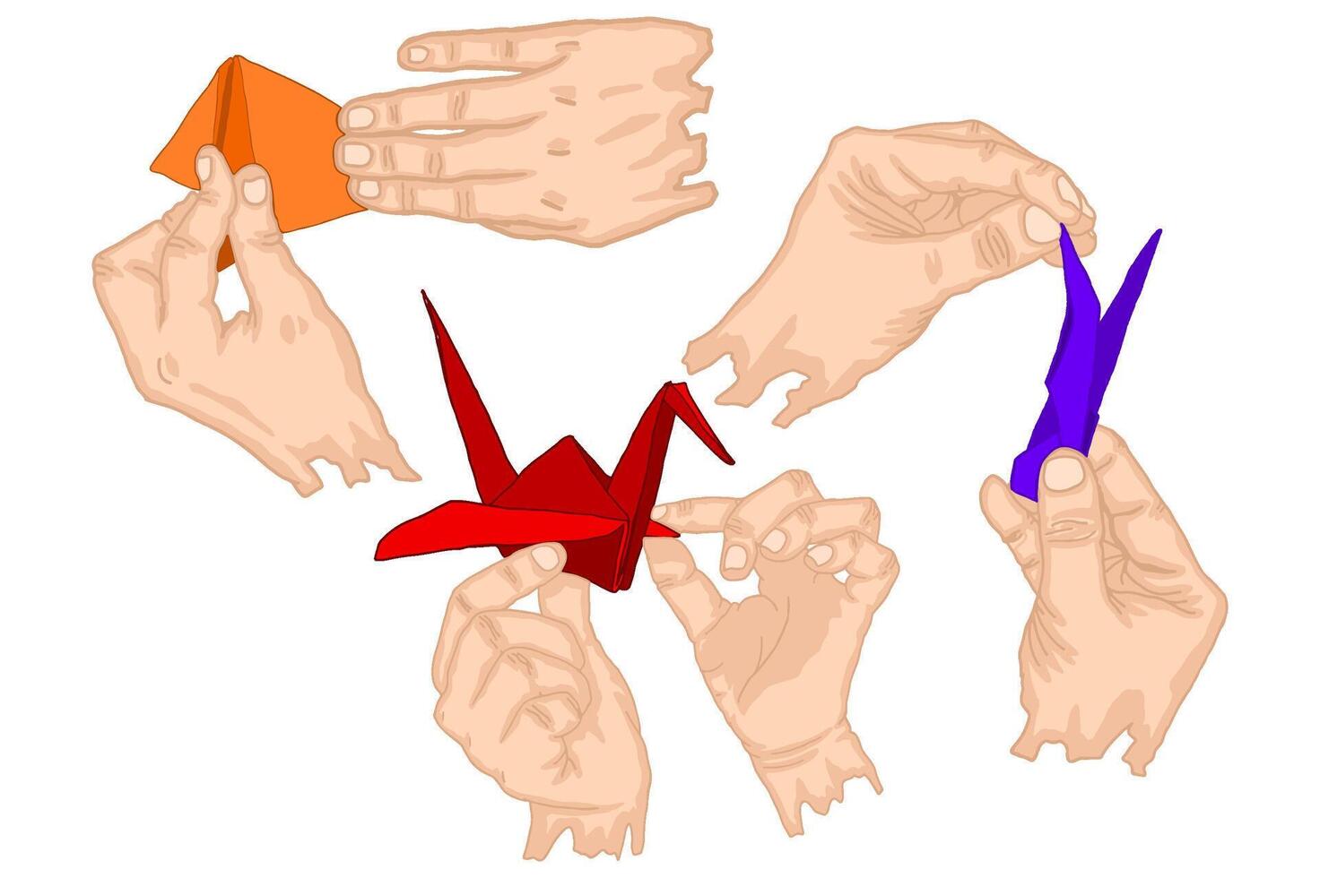 Hands Folding Origami Paper To Make Handicrafts vector