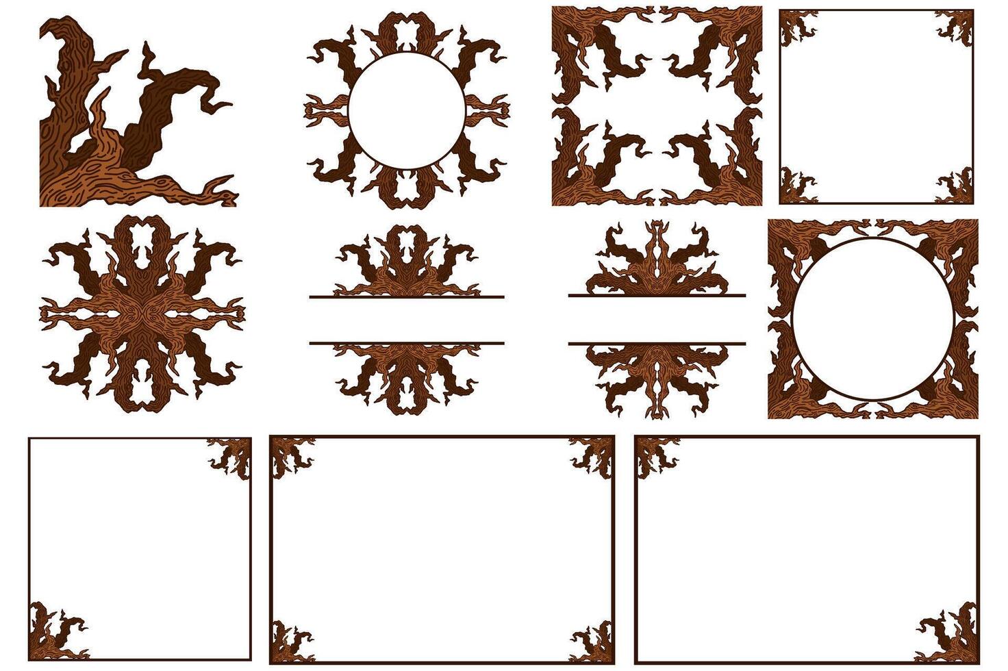 conjunto de árbol maletero ornamento marco frontera para decoración naturaleza tema vector