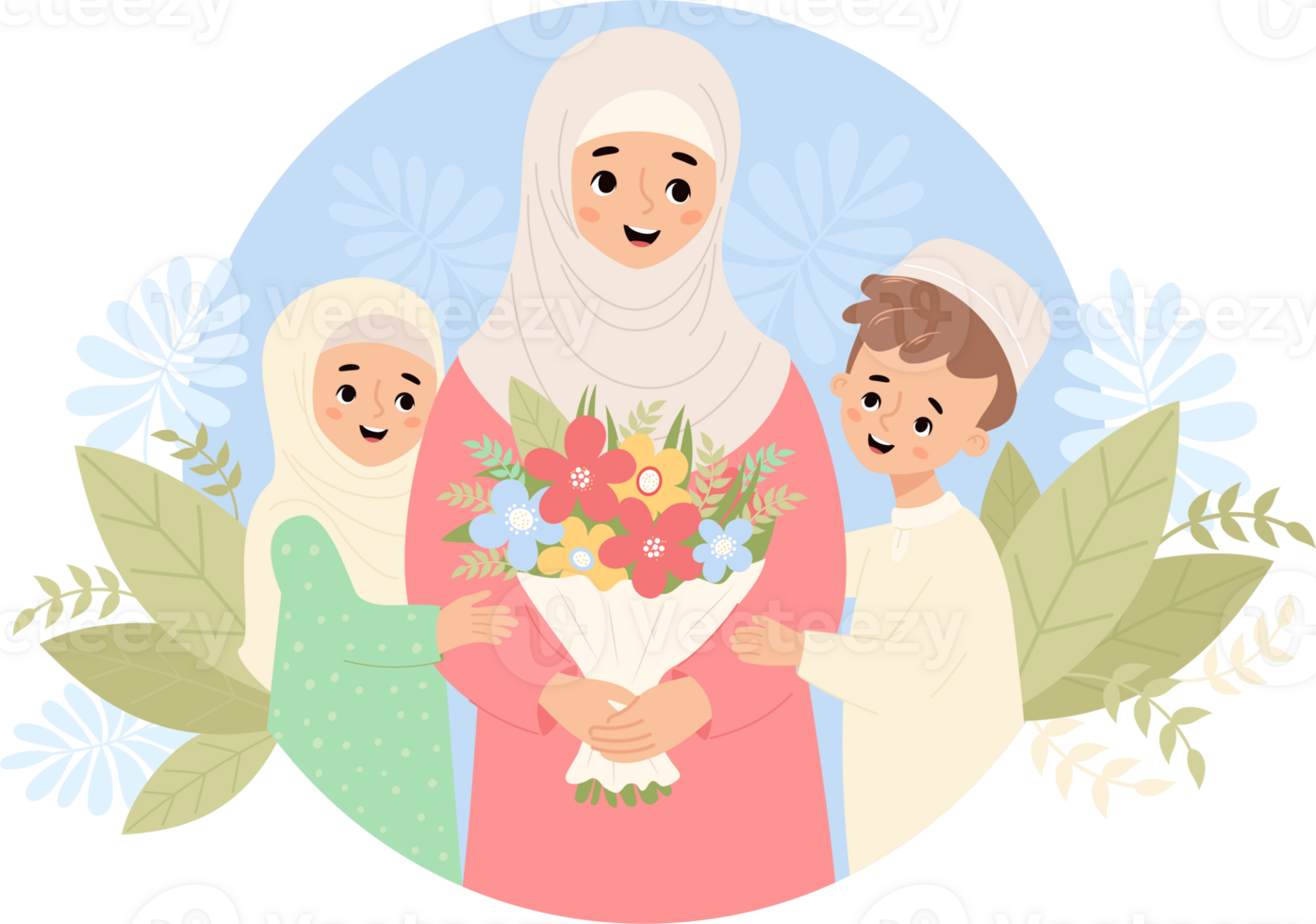 Islamic family. Cute mother with children png