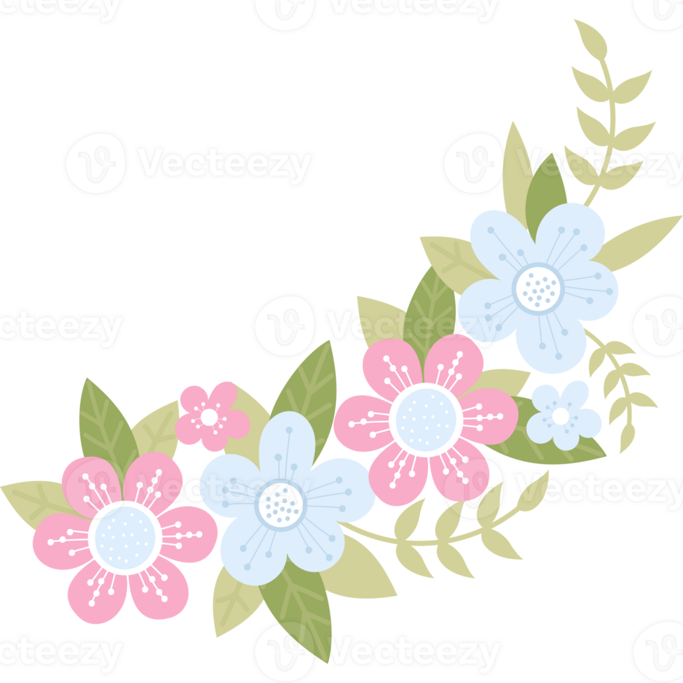 rose et bleu fleurs avec feuilles png