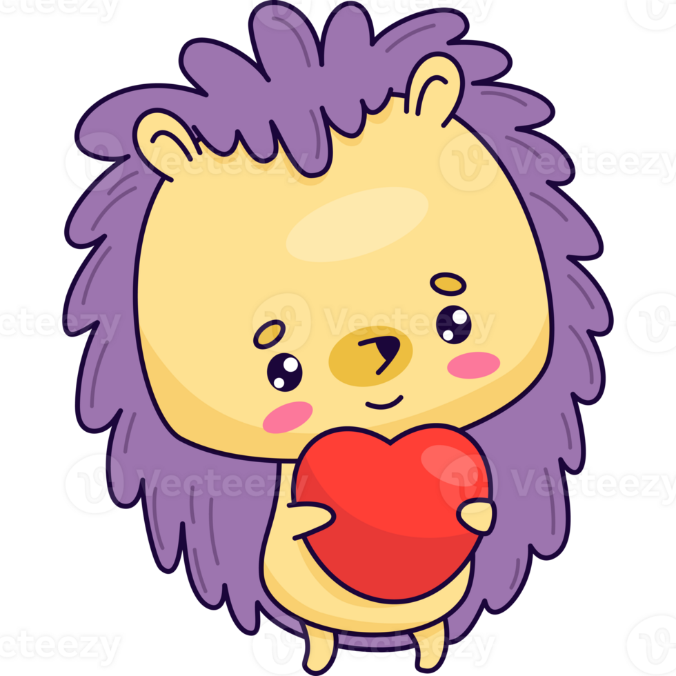 Cartoon hedgehog with heart png