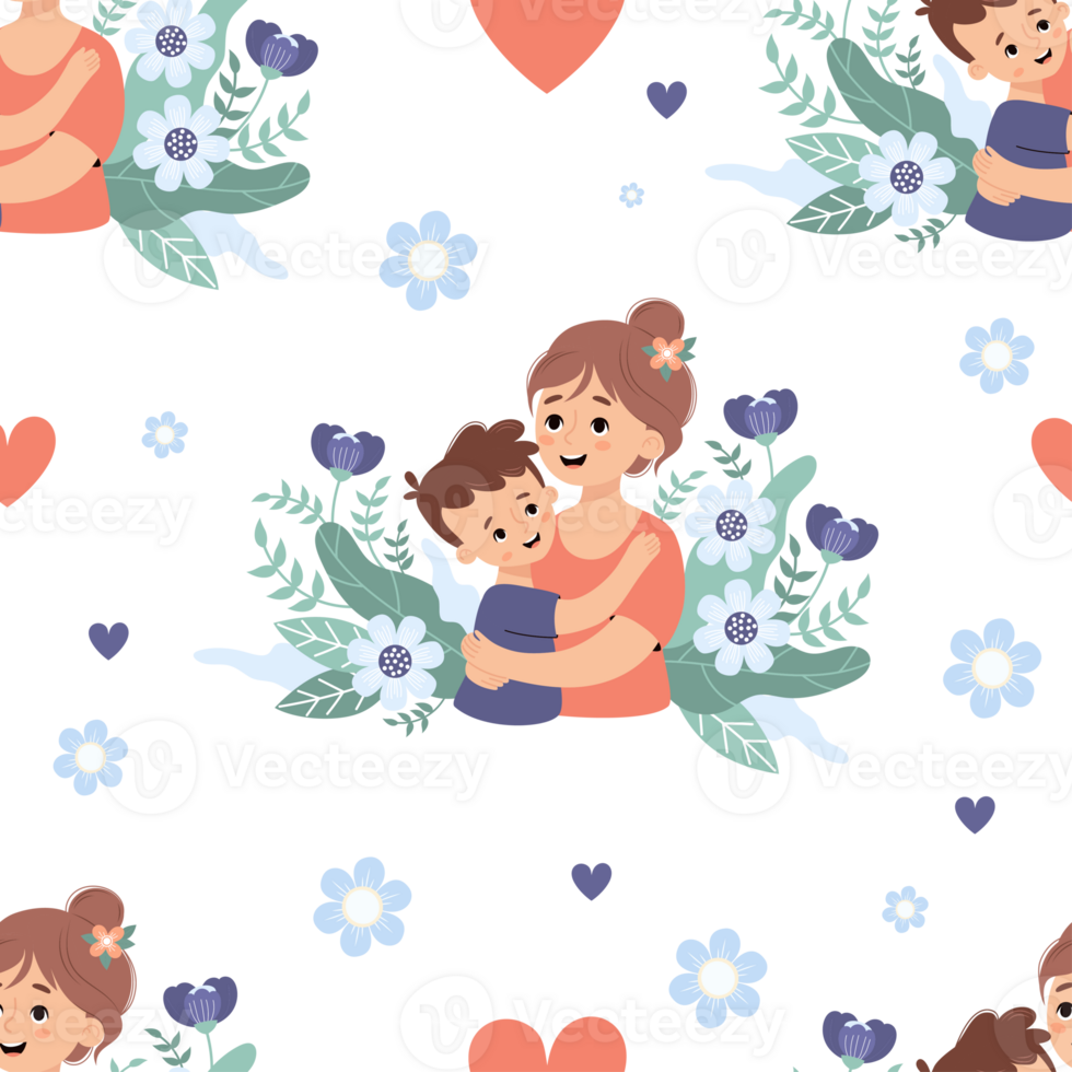 Seamless pattern with happy  mom with son png