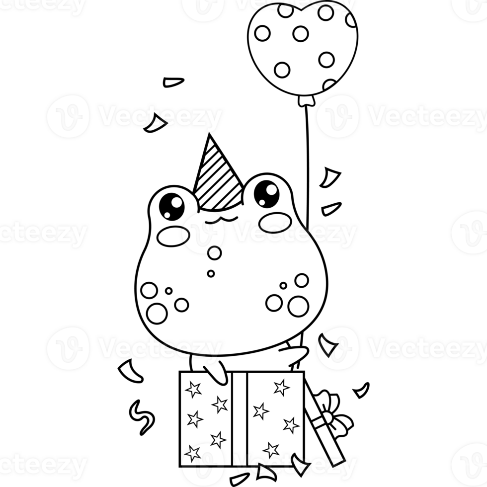 Happy birthday frog outline drawing png