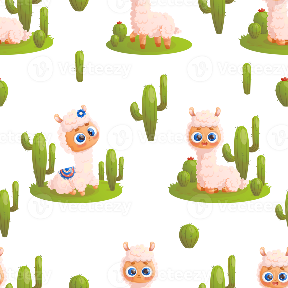 Seamless pattern Llama with cactus png