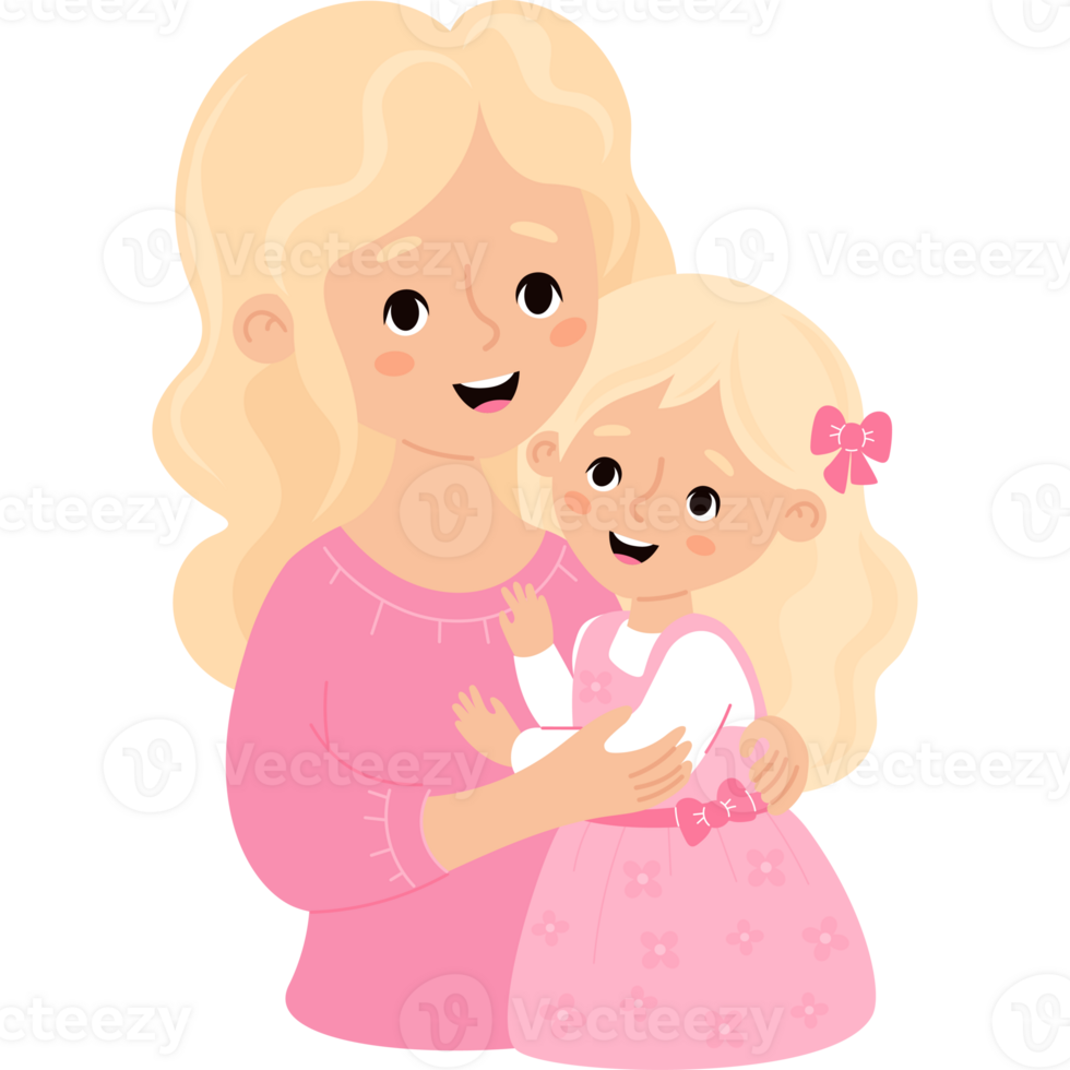 Cute mother blonde with daughter png
