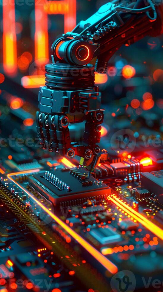 AI generated Robot arm circuit board photo