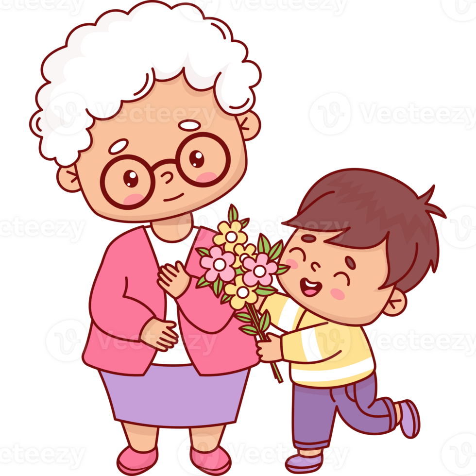 Happy grandmother with boy grandson png
