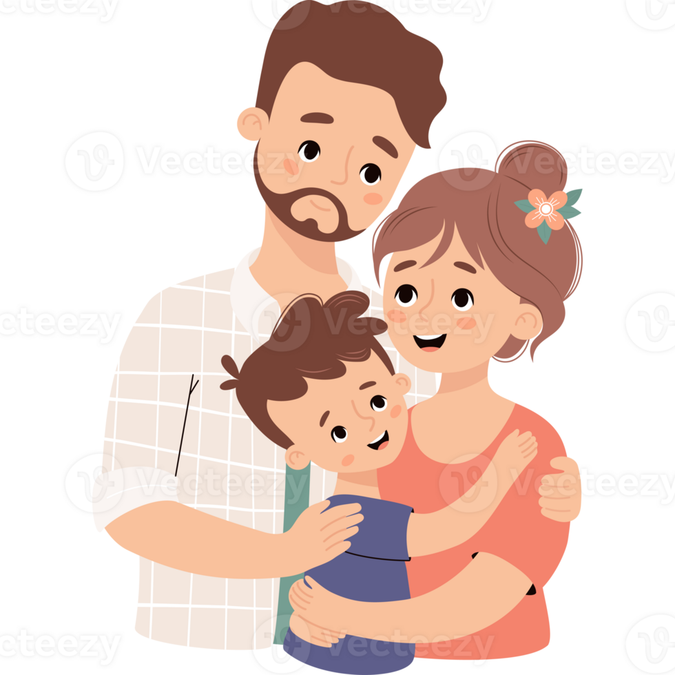 Happy family  father tenderly hugs  wife and son png