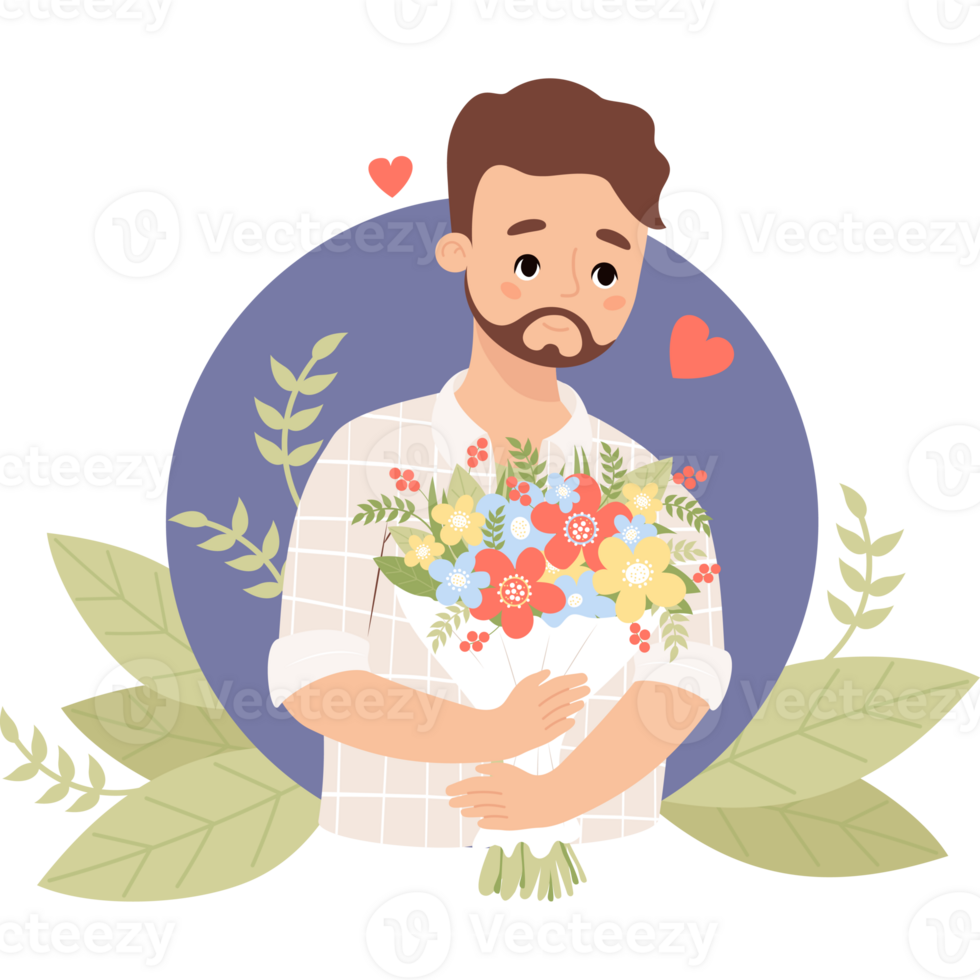 hombre con ramo de flores png