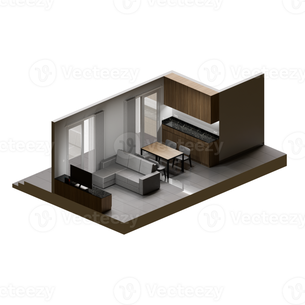 Living Room Isometric 3D Render Illustration png