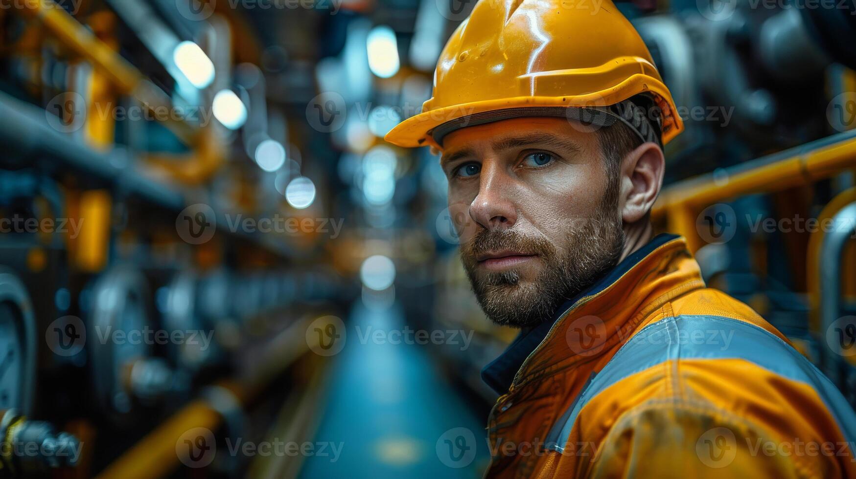 AI generated Portrait of man working at petrochemical plant photo