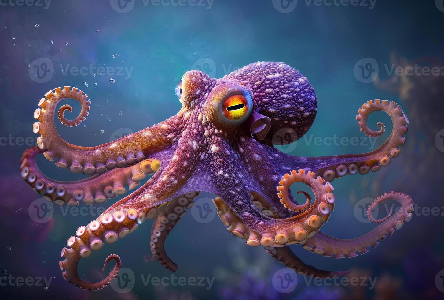 AI generated Purple octopus swims in the ocean. photo
