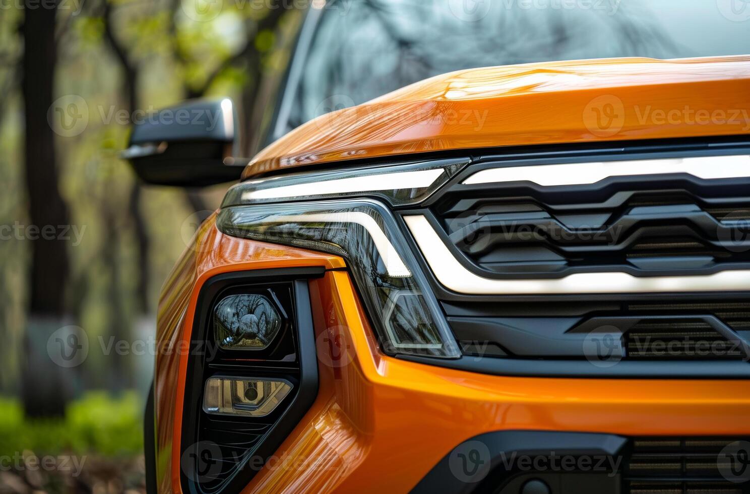 AI generated The front grille of the new orange pickup truck photo