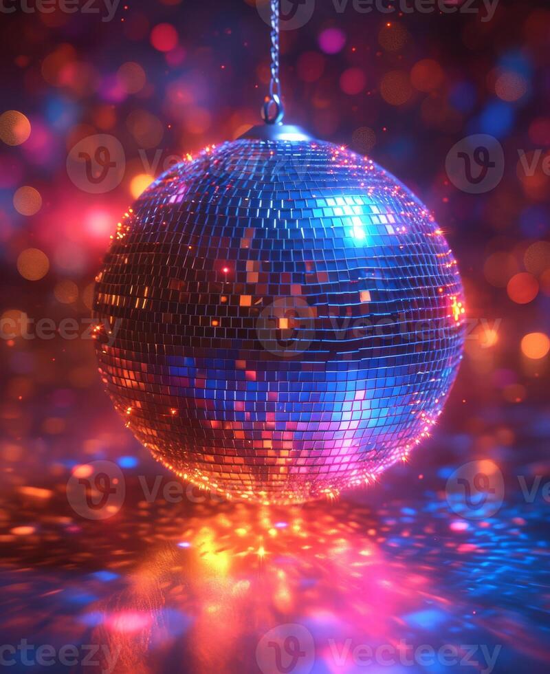 AI generated Mirror ball. Mirror disco ball on bright background. Disco ball background photo