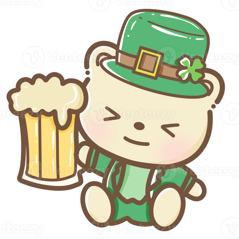 disegnato a mano acquerello illustrazione clipart di kawaii orso San Patrizio giorno compleanno floreale accordi saluto carte nozze invito festa irlandesi png