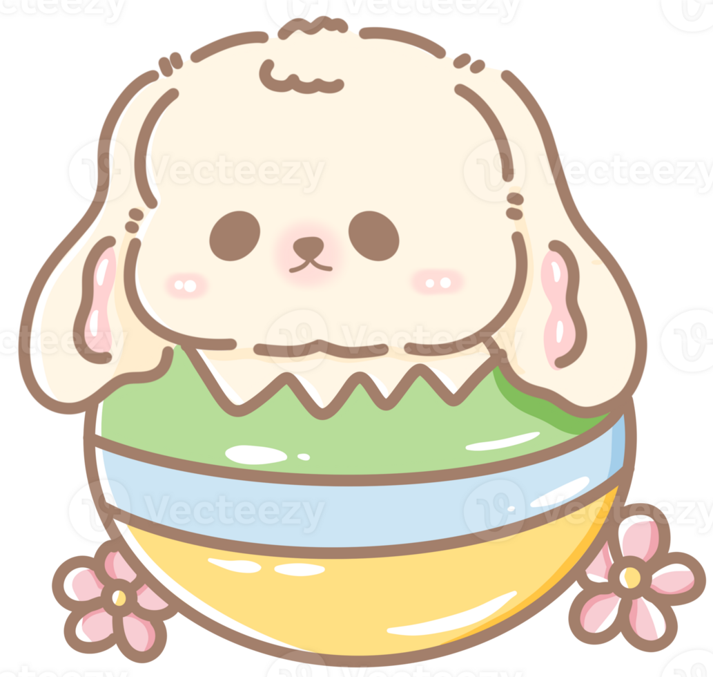 disegnato a mano illustrazione carino kawaii bianca coniglio coniglietto Pasqua clipart Pasqua uova pastello colore saluto carta primavera png