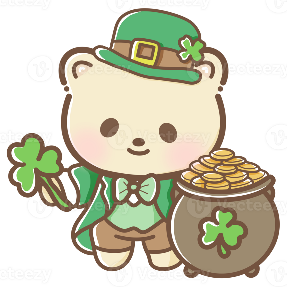 dibujado a mano acuarela ilustración clipart de kawaii oso san patricio día cumpleaños floral preparativos saludo tarjetas Boda invitación fiesta irlandesa png