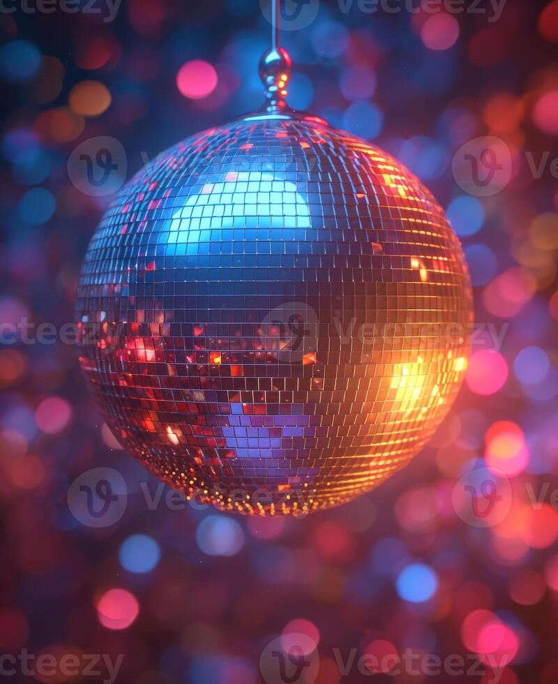 ai generado espejo pelota para disco bailando en bokeh antecedentes. disco pelota antecedentes foto