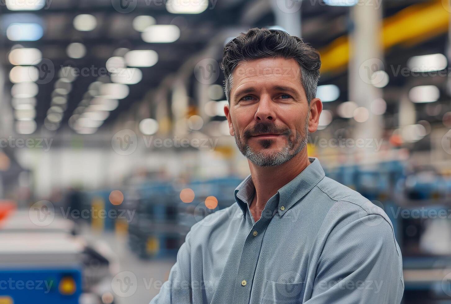 AI generated Portrait of confident mature businessman in factory photo