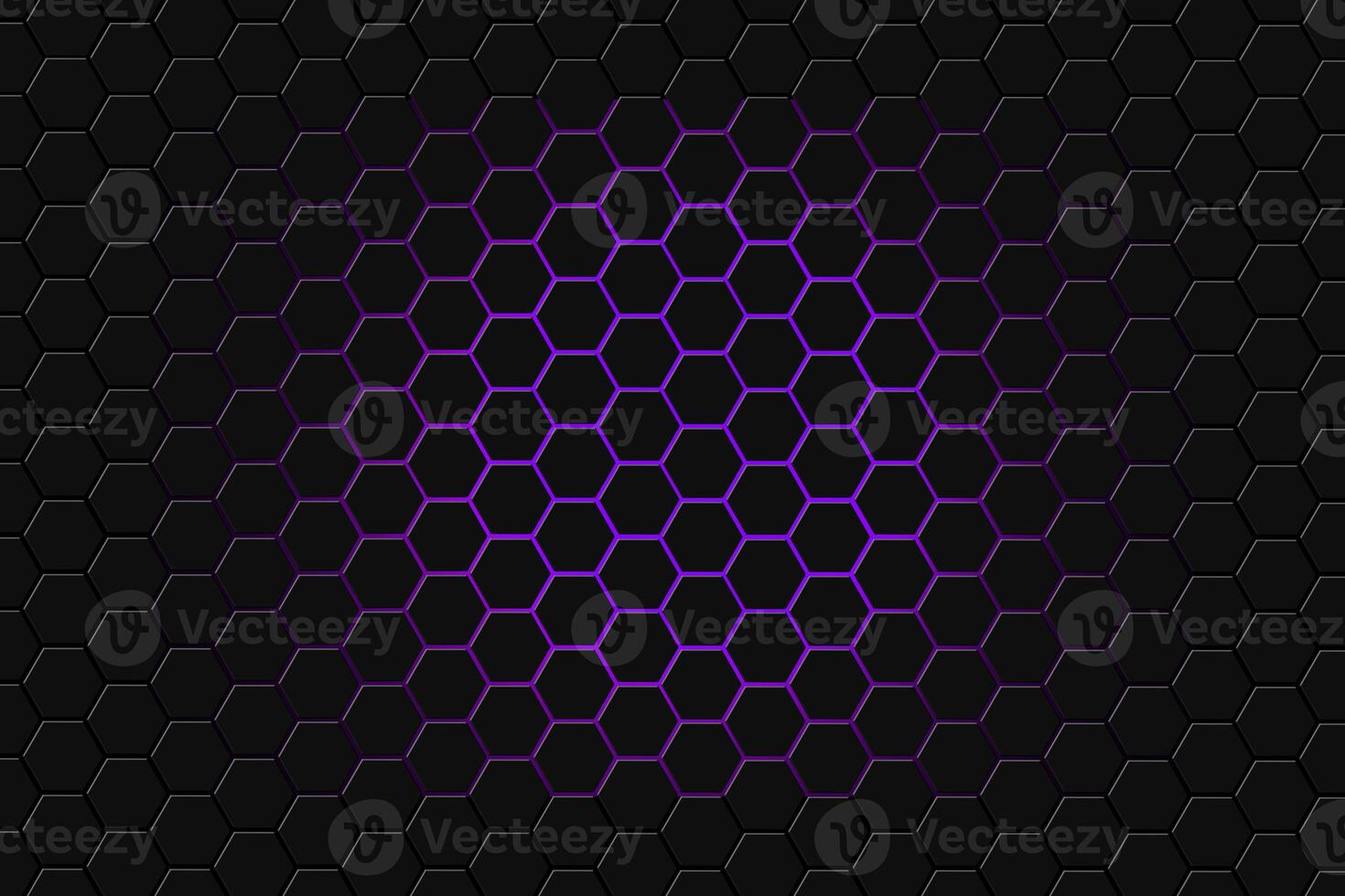Abstract 3d rendering of futuristic surface with hexagons. Dark violet sci-fi background. photo