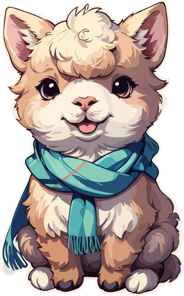 AI generated Cute Alpaca with Scarf Clip Art png