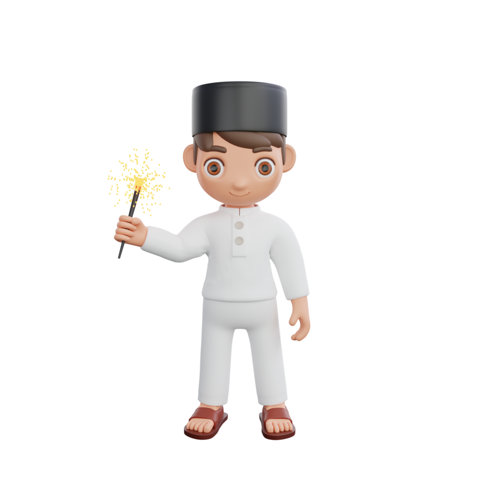 3D Illustration of Muslim character holding a sparkler png