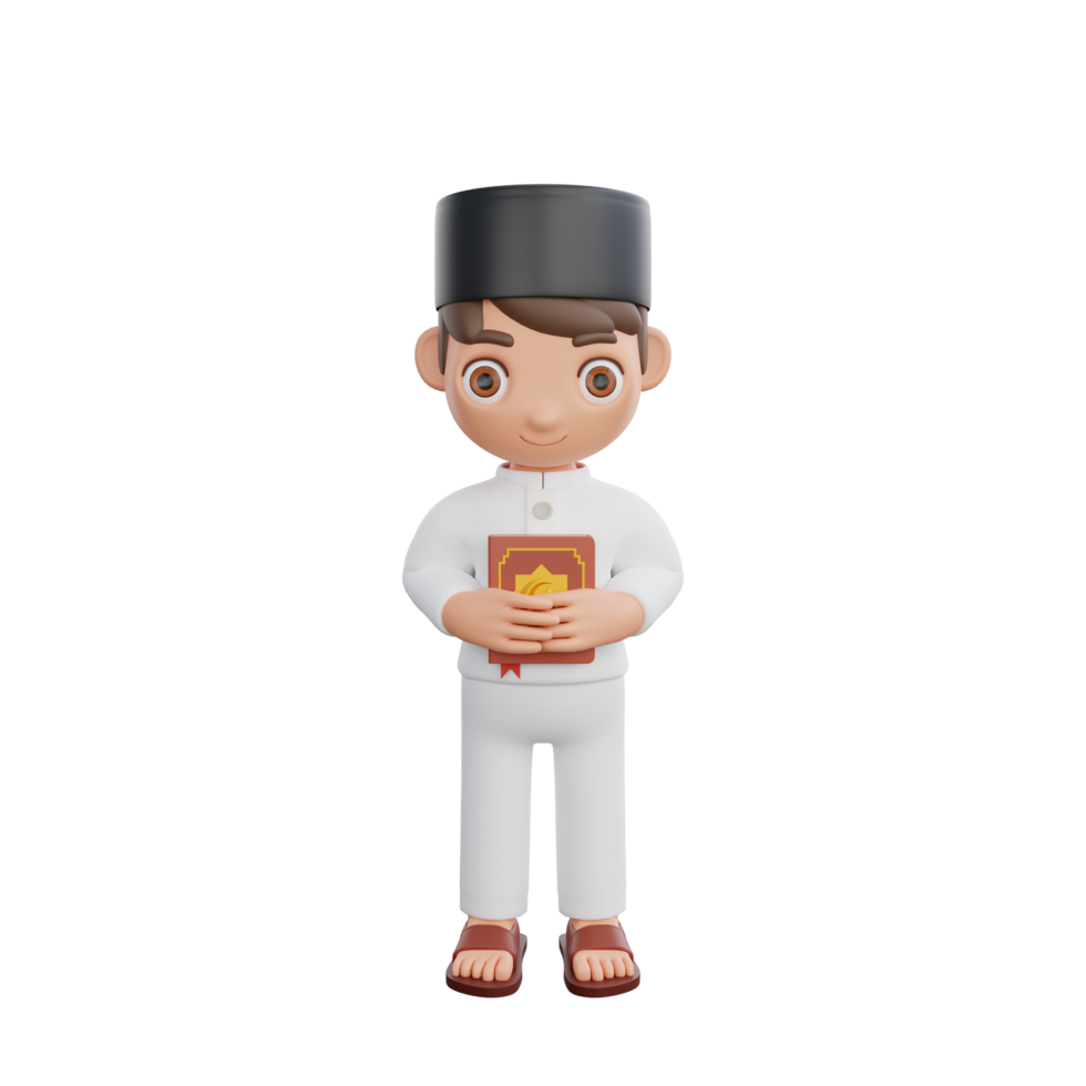 3D Illustration of Muslim character Embracing the Holy Quran png