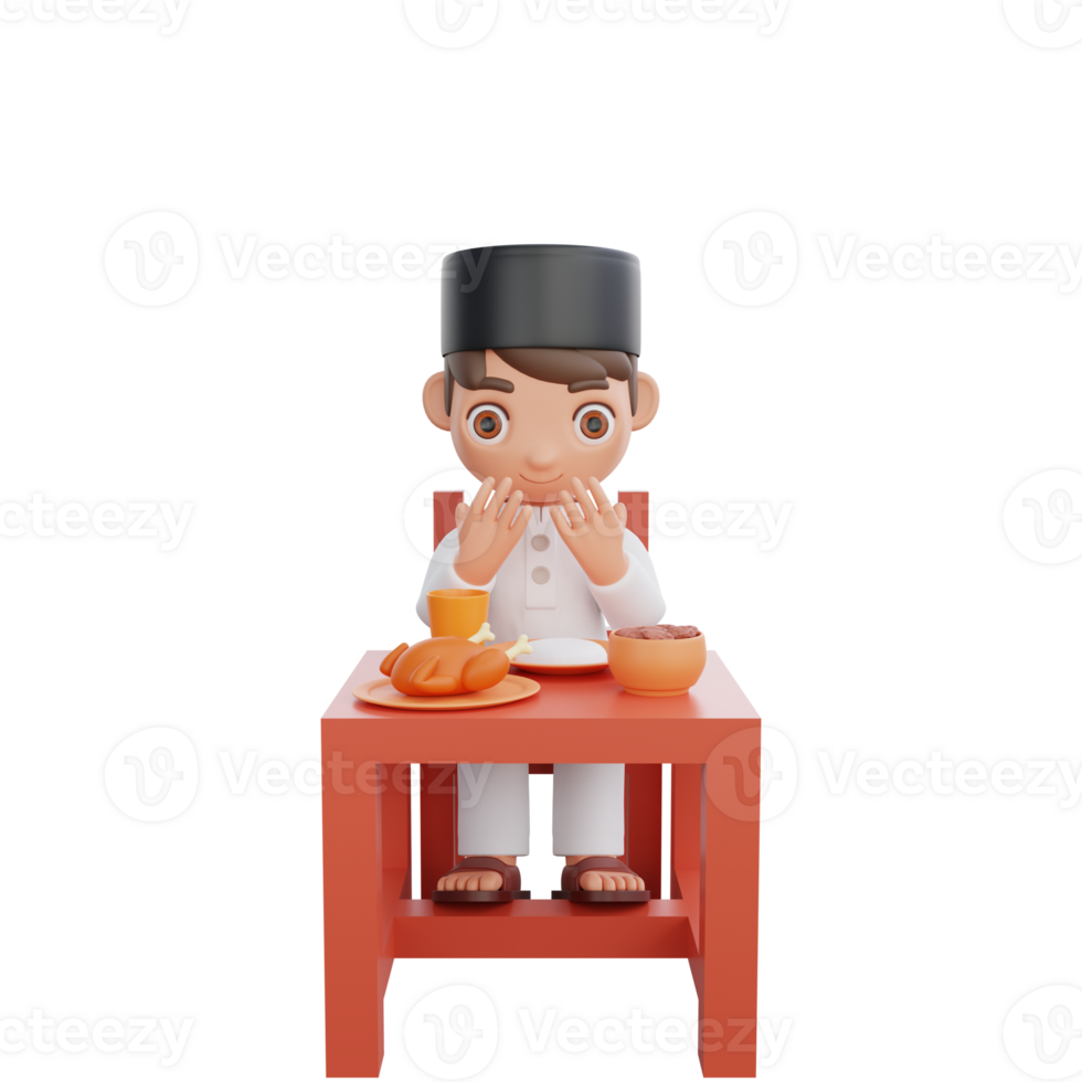 3D Illustration of Muslim character ready to break his fast png