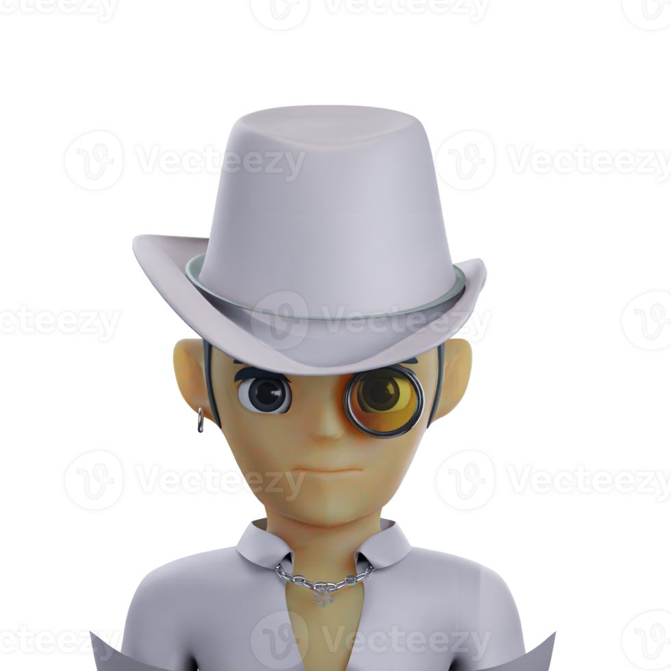 business man wearing white hat 3D avatar png