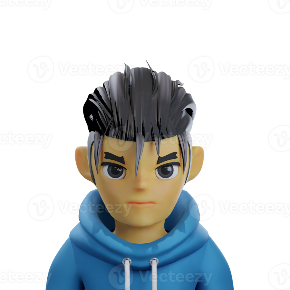 young man wearing a blue hoodie jacket 3D avatar png