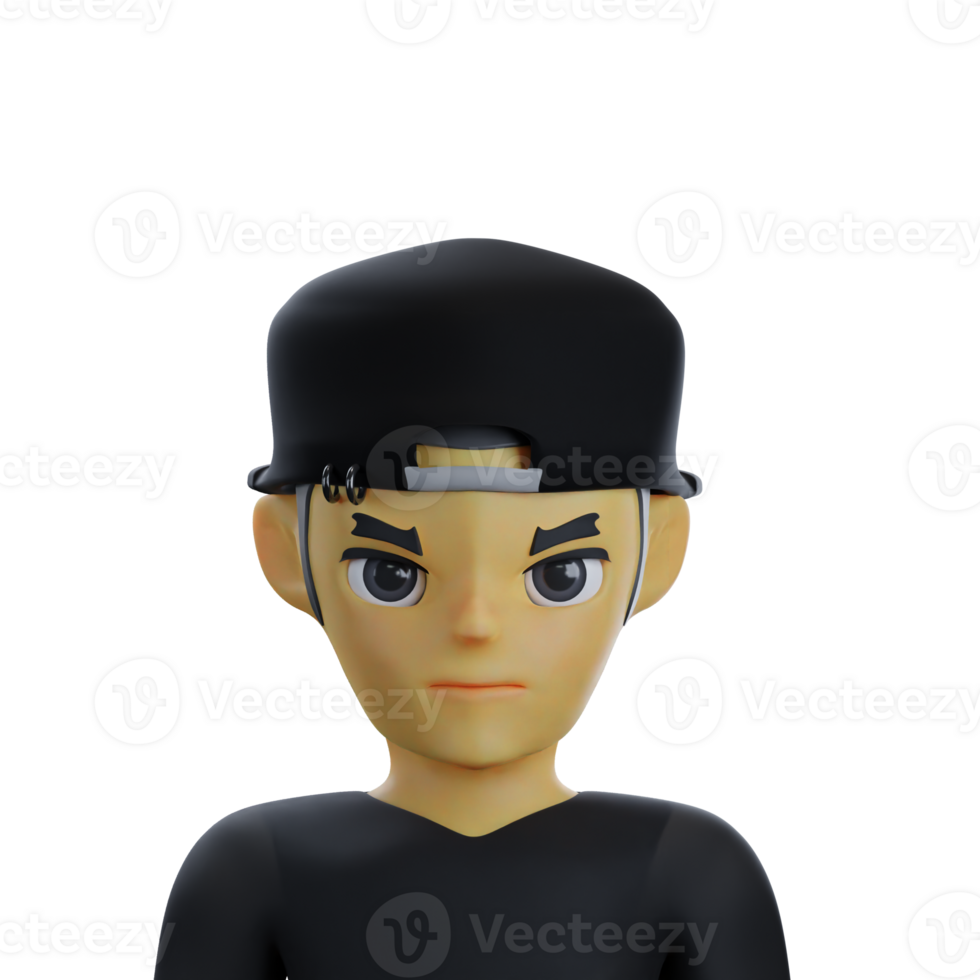 young man wearing backwards hat 3D avatar png