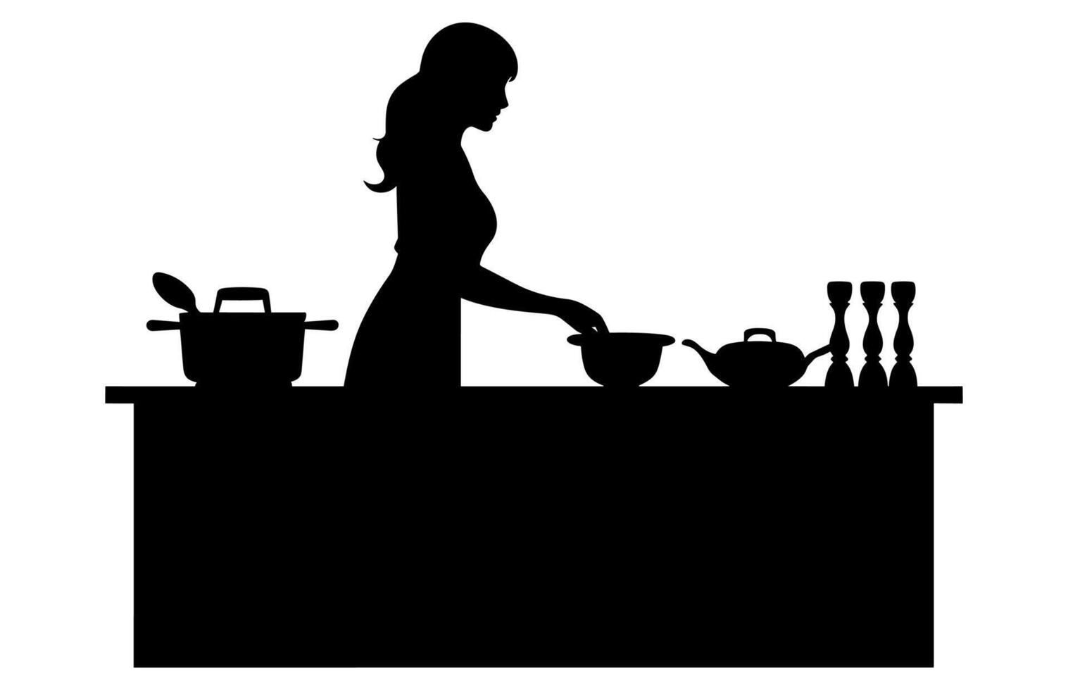 Kitchen Interior Vector Silhouette, kitchen furniture icons, Kitchen room silhouette.