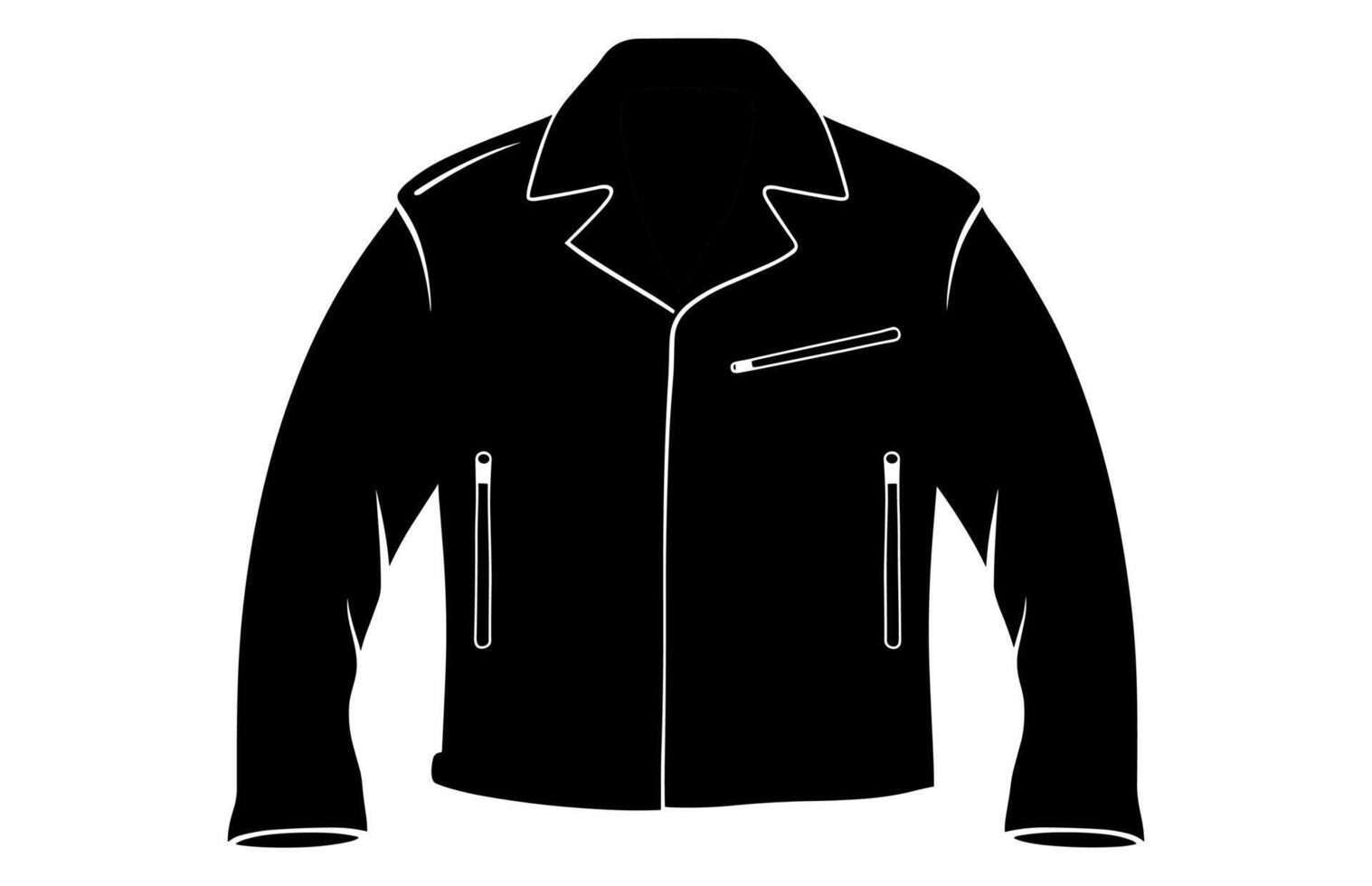Leather Jacket Vector Silhouette Illustration, Men's casual clothing, Classic biker jacket.