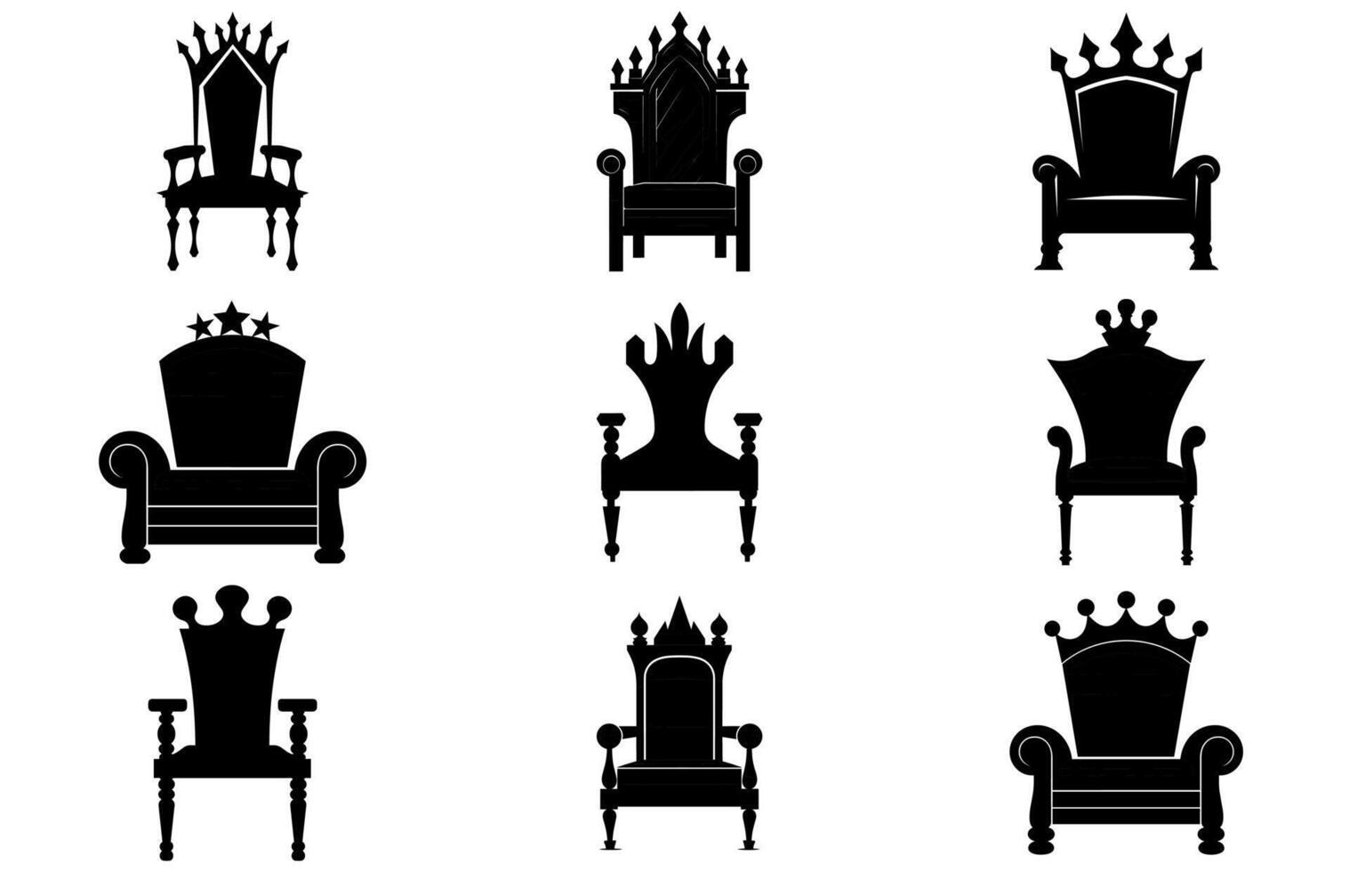 King Throne Silhouette, Royal Throne Chair Vector, Armchair with crown of king. vector