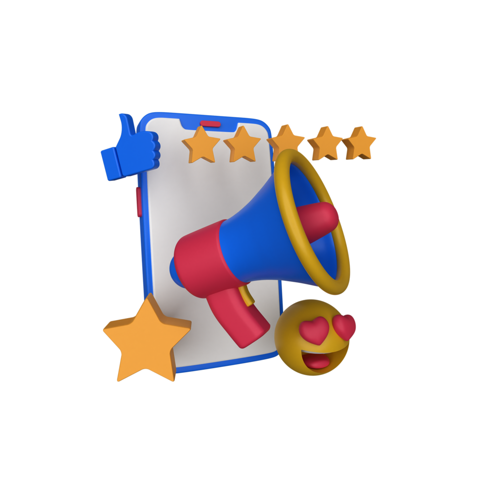 Megaphone and star rating concept designs for the background of a business idea png