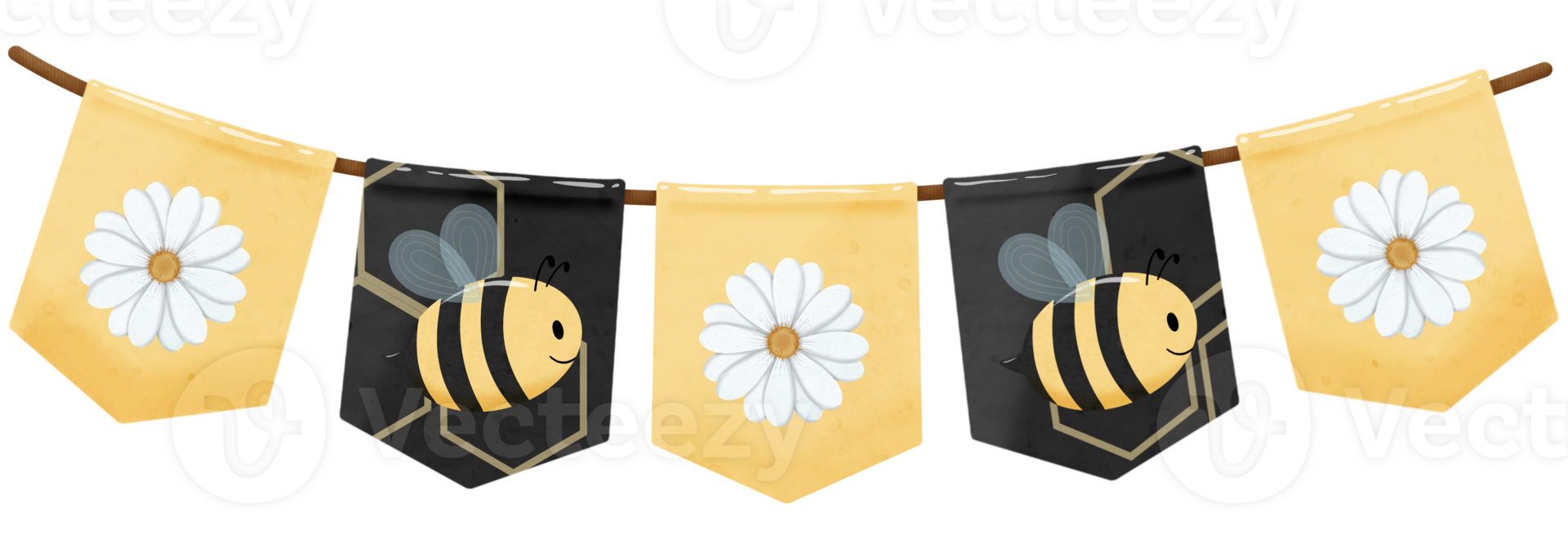 Bee and flower garland, bunting party decoration png