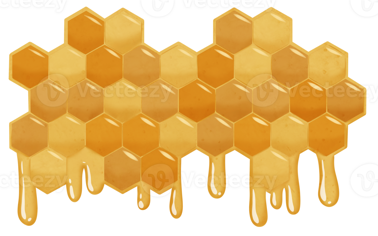 Honeycomb with bee honey illustration. mosaic geometric pattern of comb with hexagon cells, yellow fresh drops of honey png