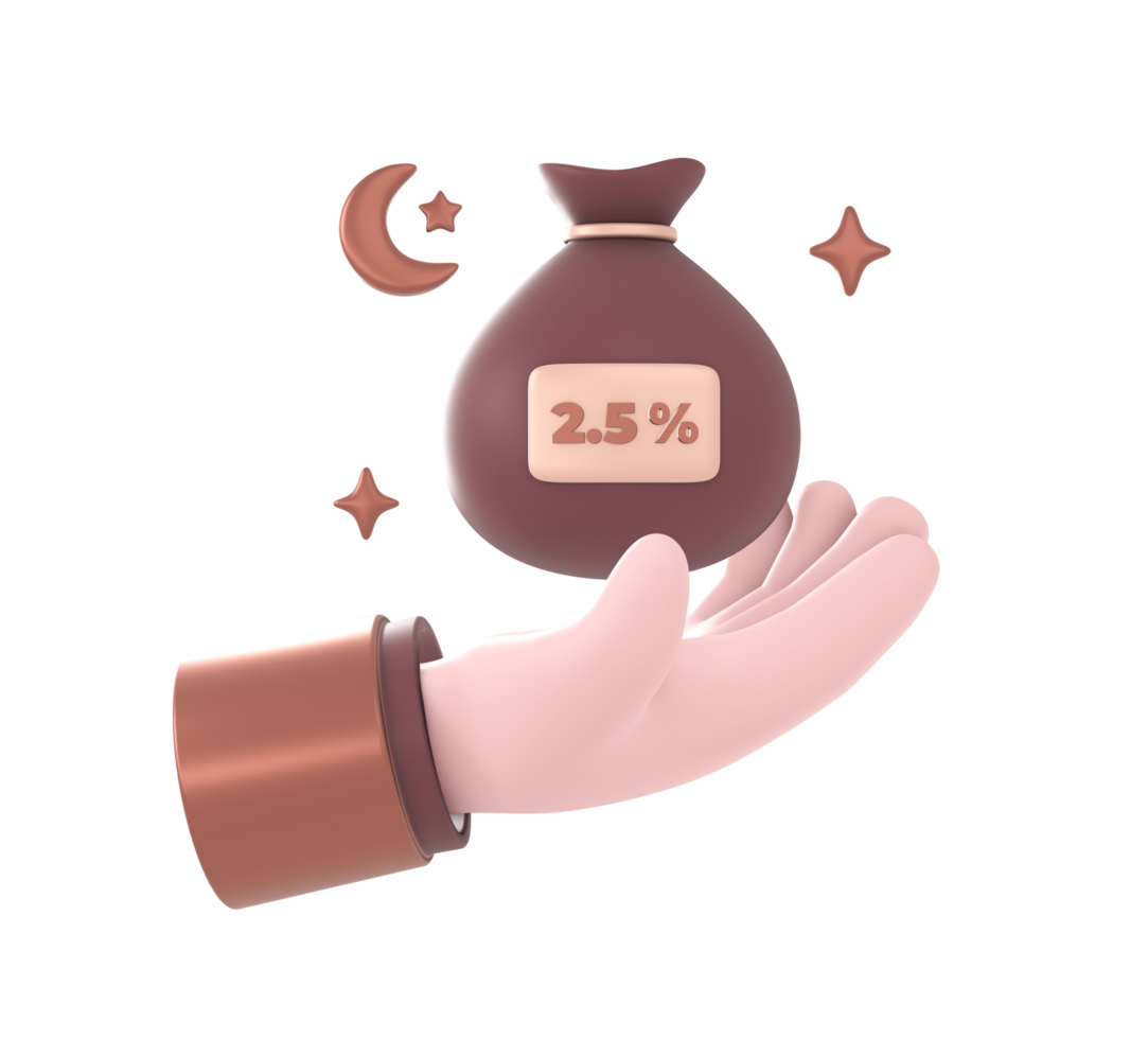 3d render of islam religion faith hand giving charity or zakat al fitr at the end of the fasting of ramadan icon design png