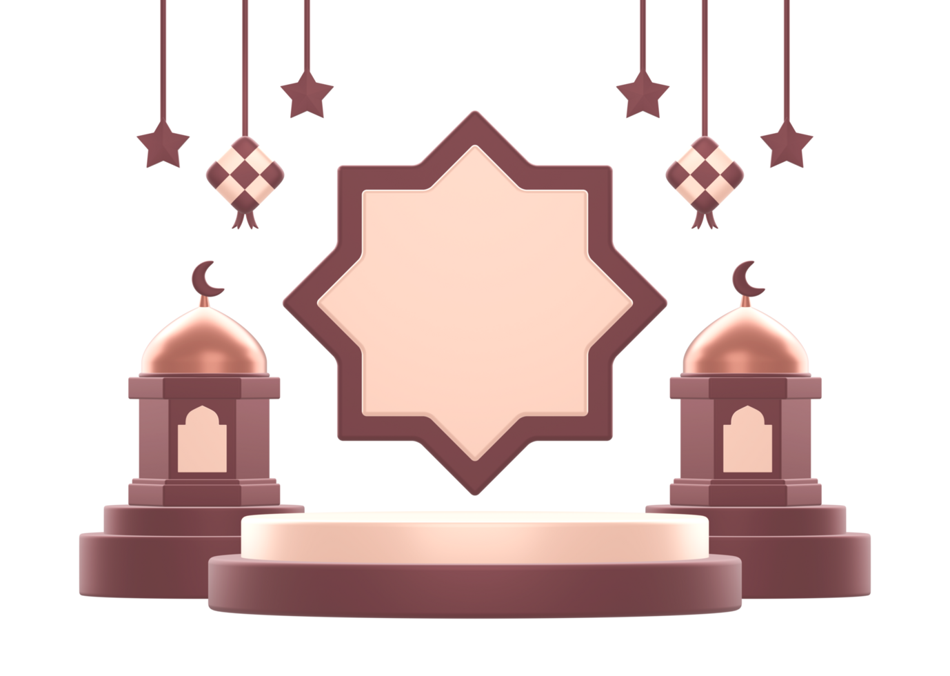 3d rendering of islamic celebration festival or holiday podium display background with arabic lantern decoration and stars png