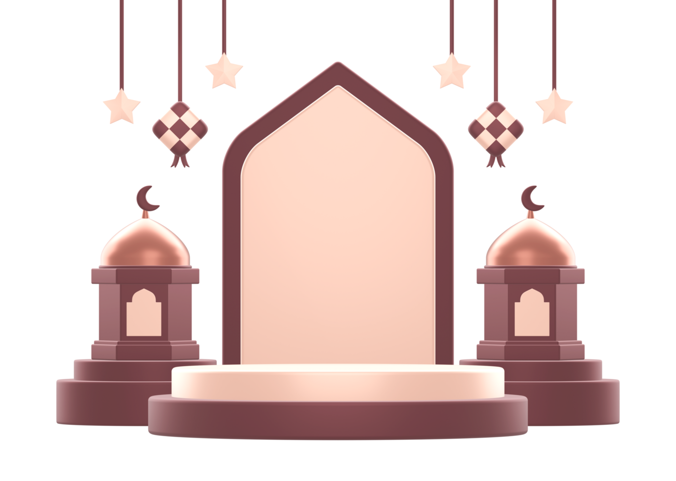 3d rendering of islamic celebration festival or holiday podium display background with lantern decoration png