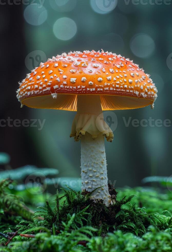 AI generated Amanita muscaria is poisonous mushroom with red hat in the forest photo