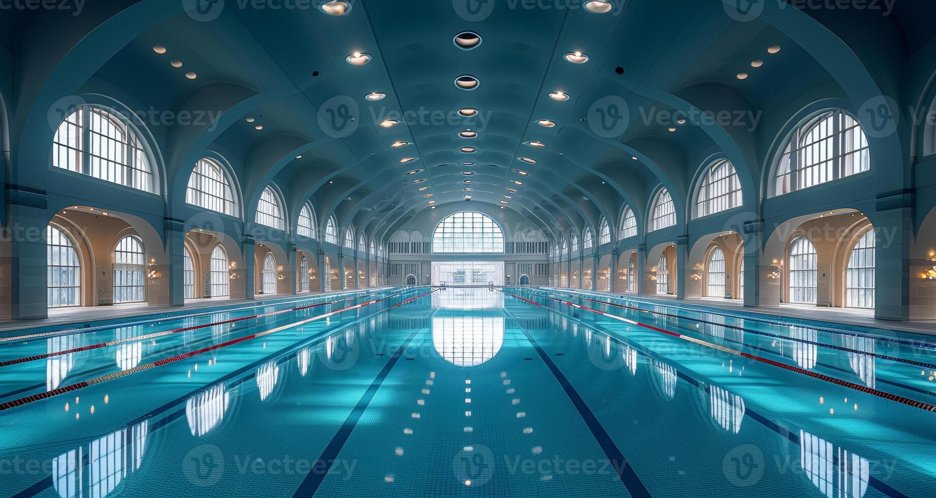 AI generated Swimming pool at the leisure center. Aquatic centre adv water management photo