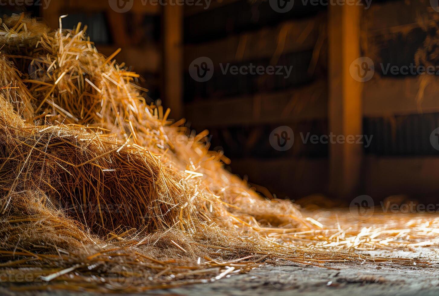 AI generated Hay bales in the barn agriculture and farming concept photo