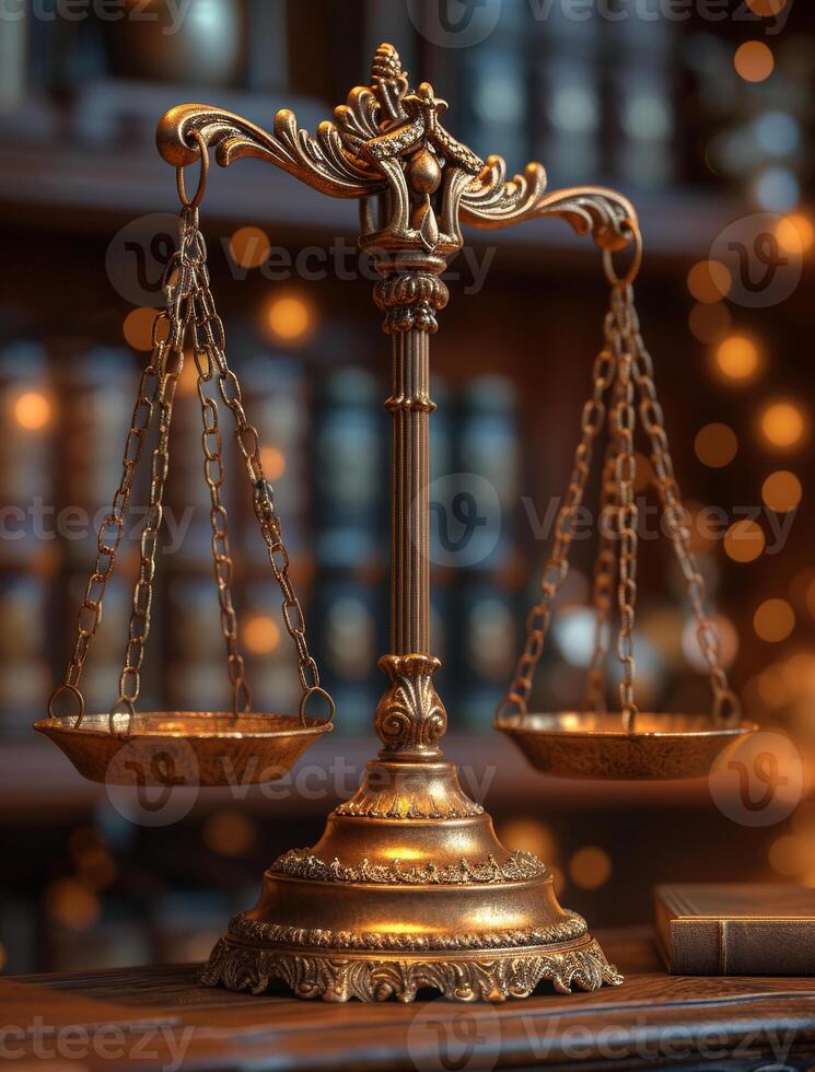 AI generated Symbol of law and justice law and Justice concept focus on the scales photo