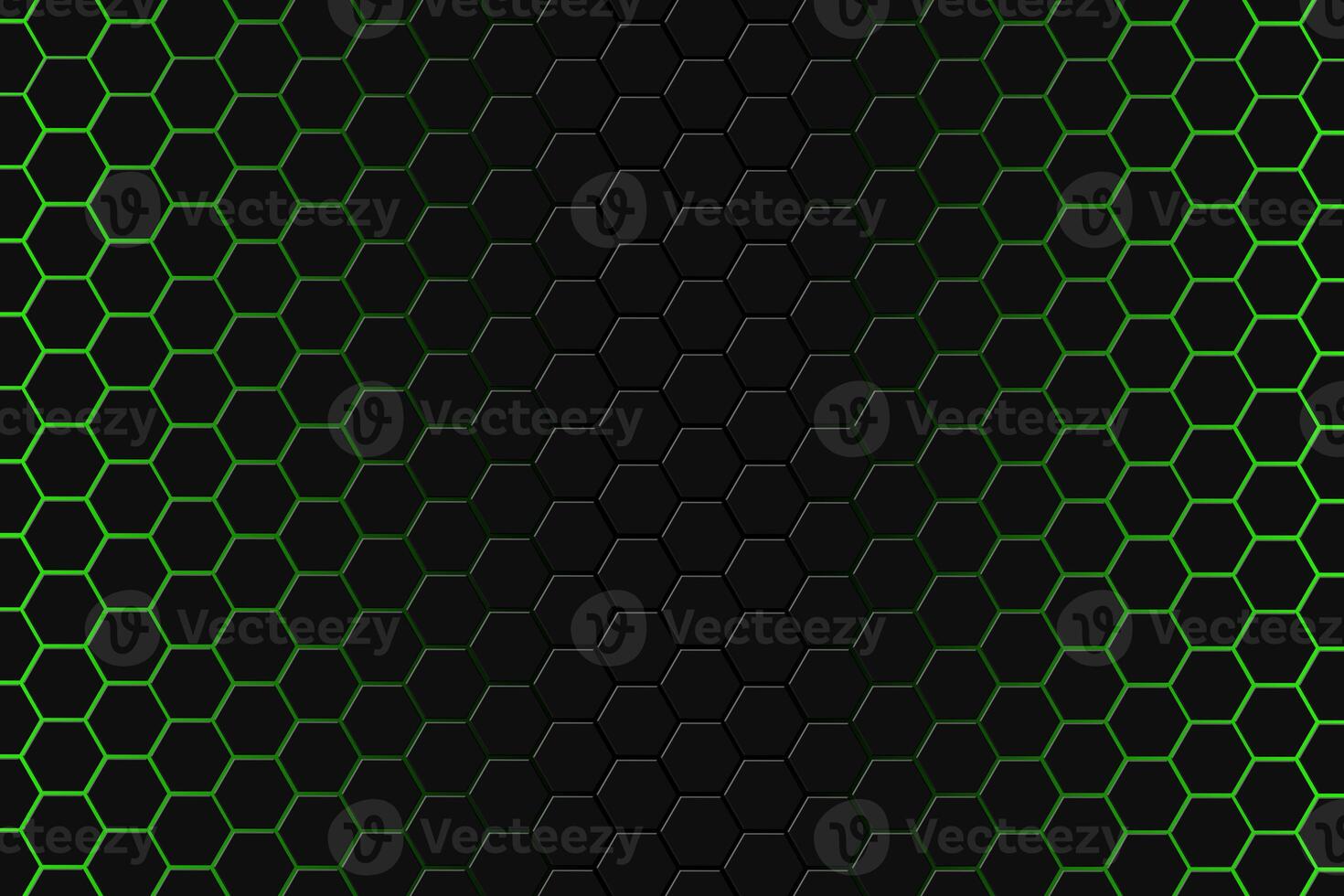 Abstract 3d rendering of futuristic surface with hexagons. dark green sci-fi background. photo