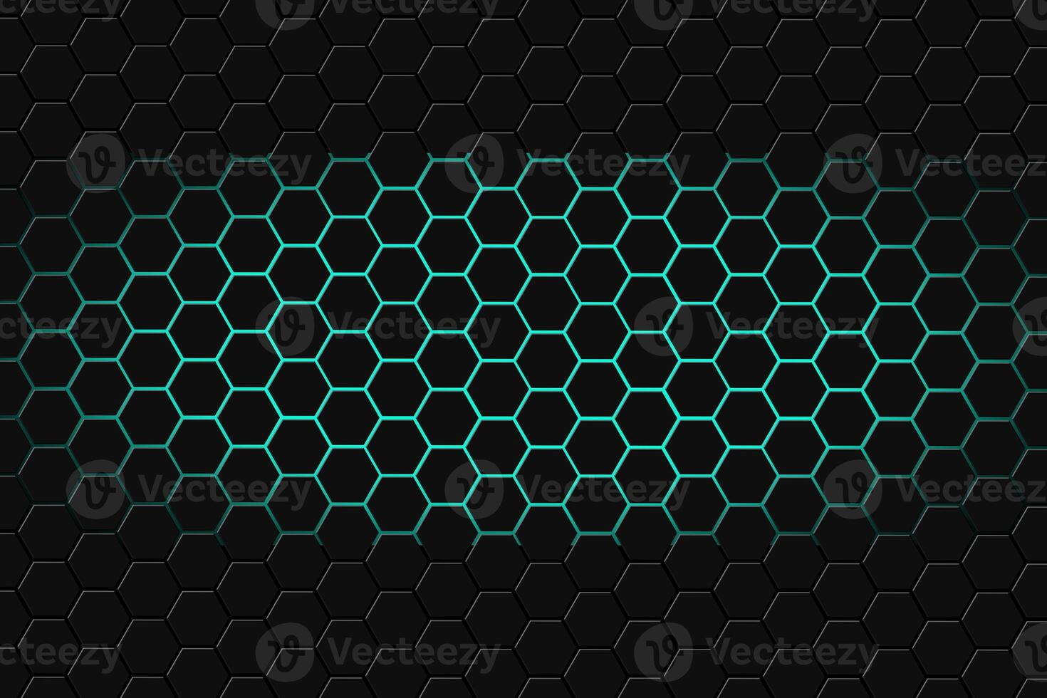 Abstract 3d rendering of futuristic surface with hexagons. dark green sci-fi background. photo
