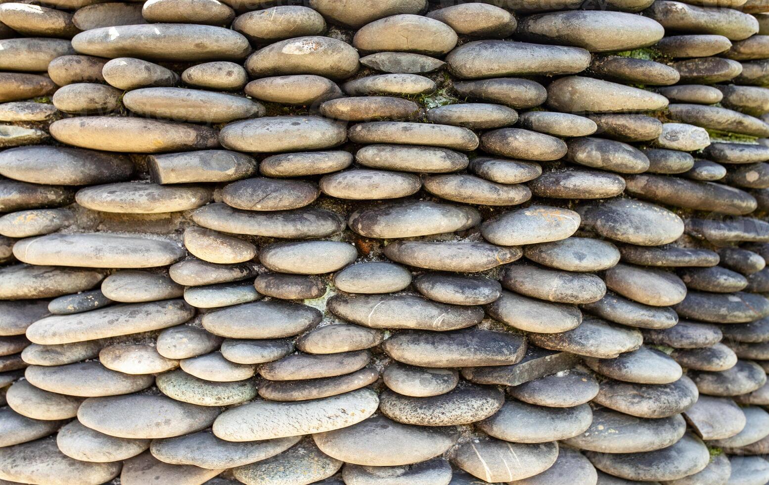 River pebble gravel round stone wall patterned for background. Gray pebbles background for home and home exterior wall and floor decoration. photo