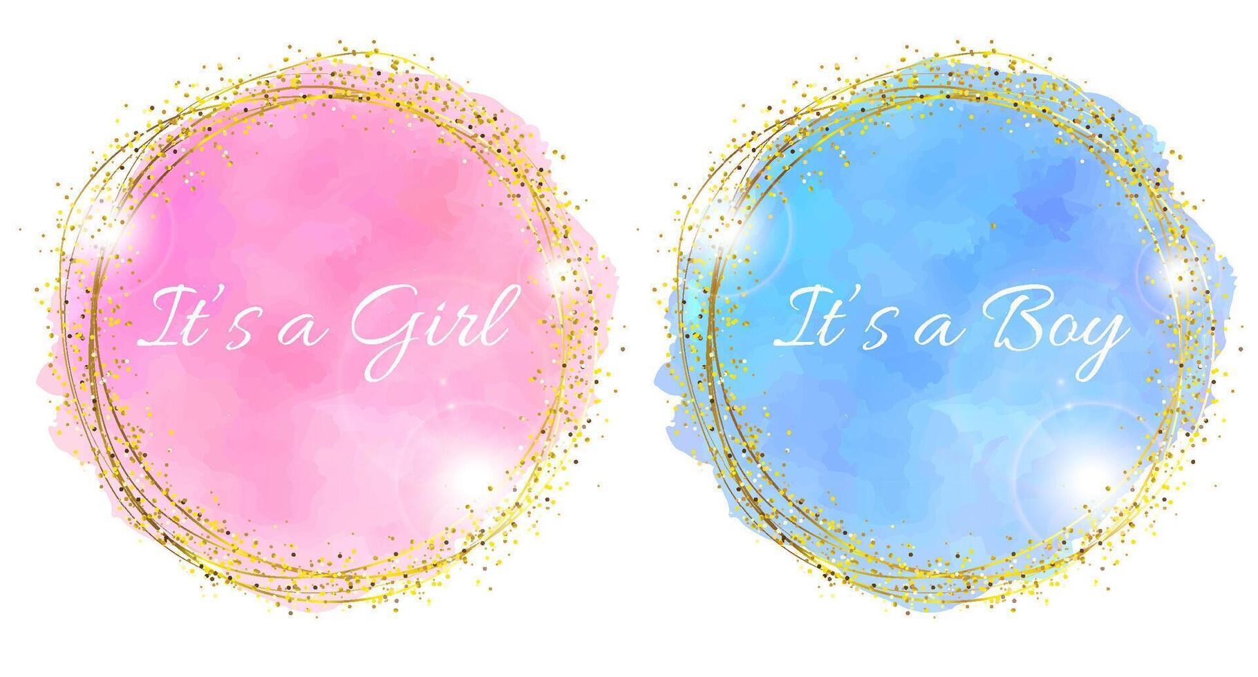 It's a Girl and Boy Pink and Blue Glossy Sparkle Round Background Frame vector