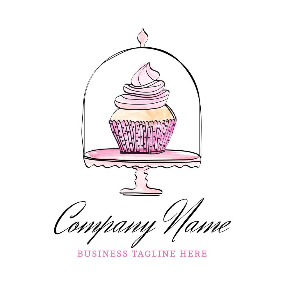 Beautiful Cupcake in Muffin Cake Holder. Hand Drawn Doodle Logo vector