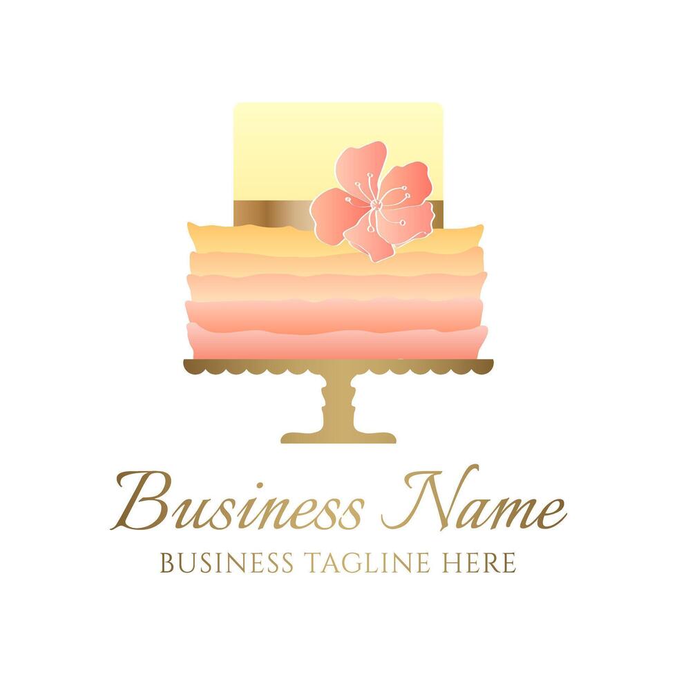 Rainbow Cake Logo for Bakery Business or Birthday Celebration Party in Yellow, Orange and Peach Gradient Colors vector